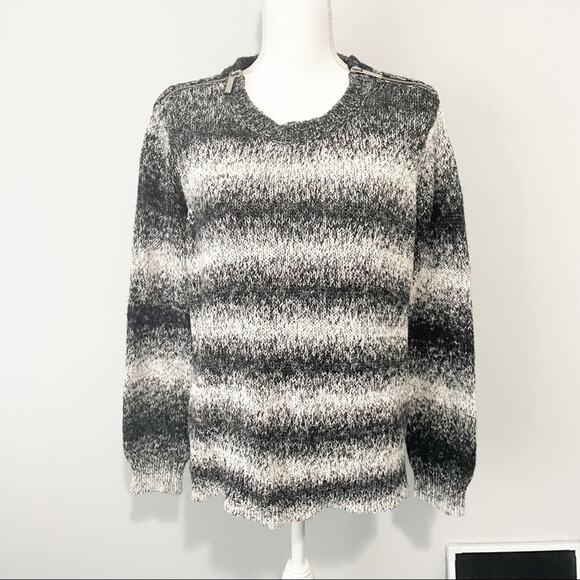 Michael Kors black gray striped sweater cozy zippers size XL - Picture 1 of 9